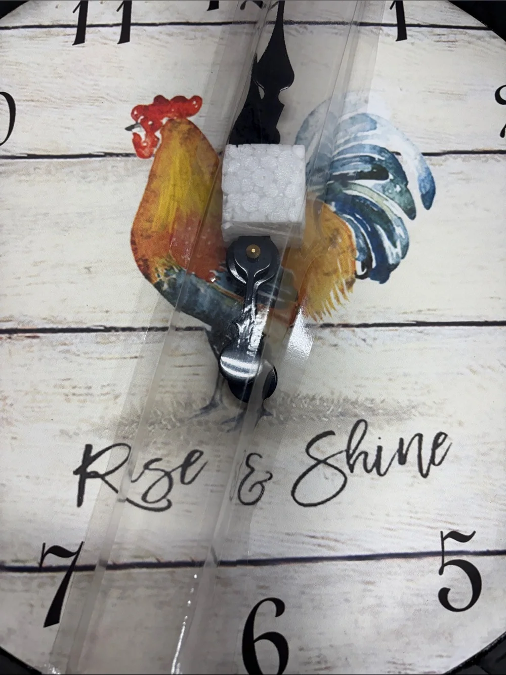 Cracker Barrel Rooster Wall Clock in White and Brown with Yellow Accent